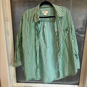 Maeve Green and White Striped Blouse